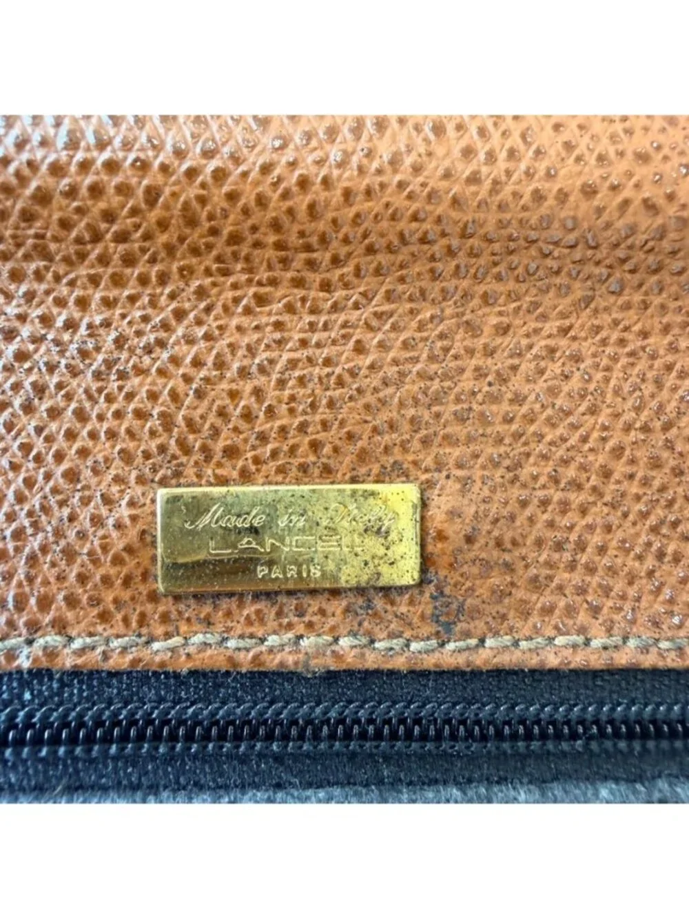 Vintage Lancel Paris Tan Brown Textured Leather Briefcase Top Handle Bag